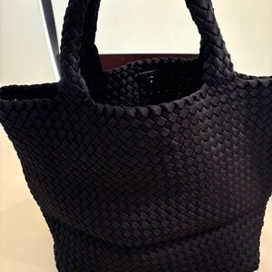 Black Woven Neoprene Tote Bag in Black
